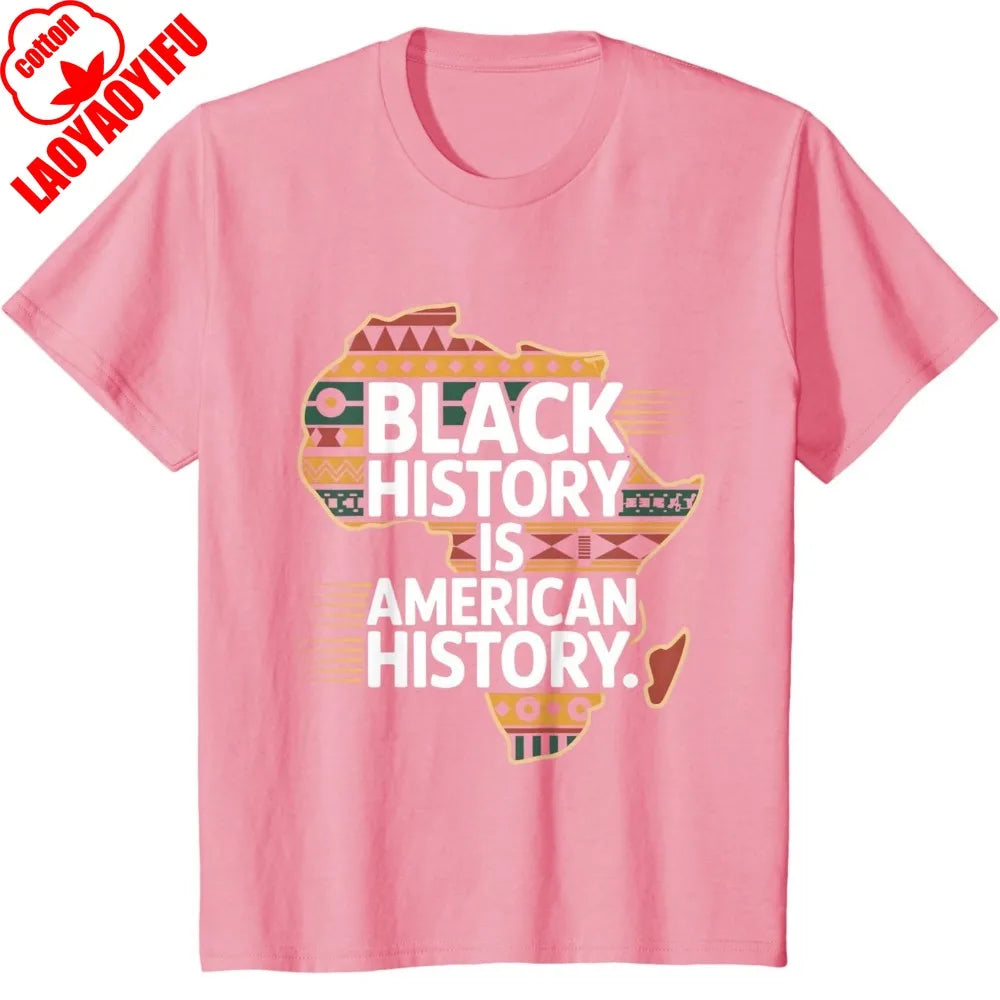 Black History Month Is American History Patriotic African T-Shirt Unisex Men T Shirt Round Neck American Map Printed Tees