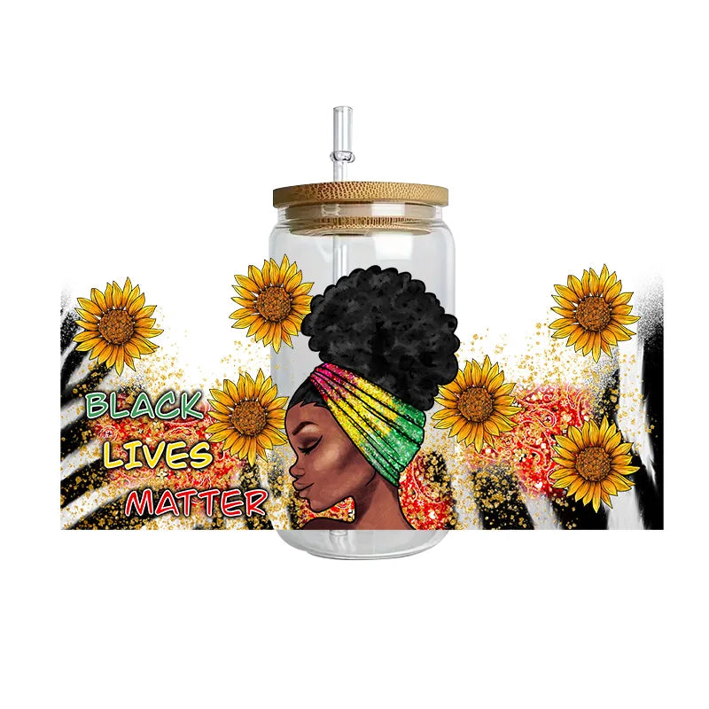 Black history series easy peel waterproof DIY Decals Retro Beauty 3D transfers crystal sticker 16oz uv