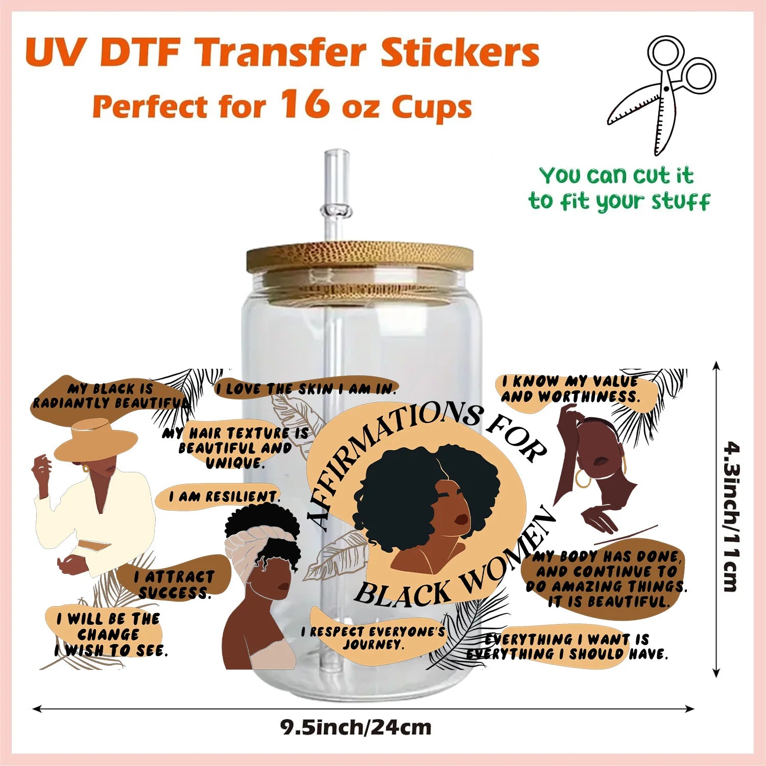 Black history series easy peel waterproof DIY Decals Retro Beauty 3D transfers crystal sticker 16oz uv