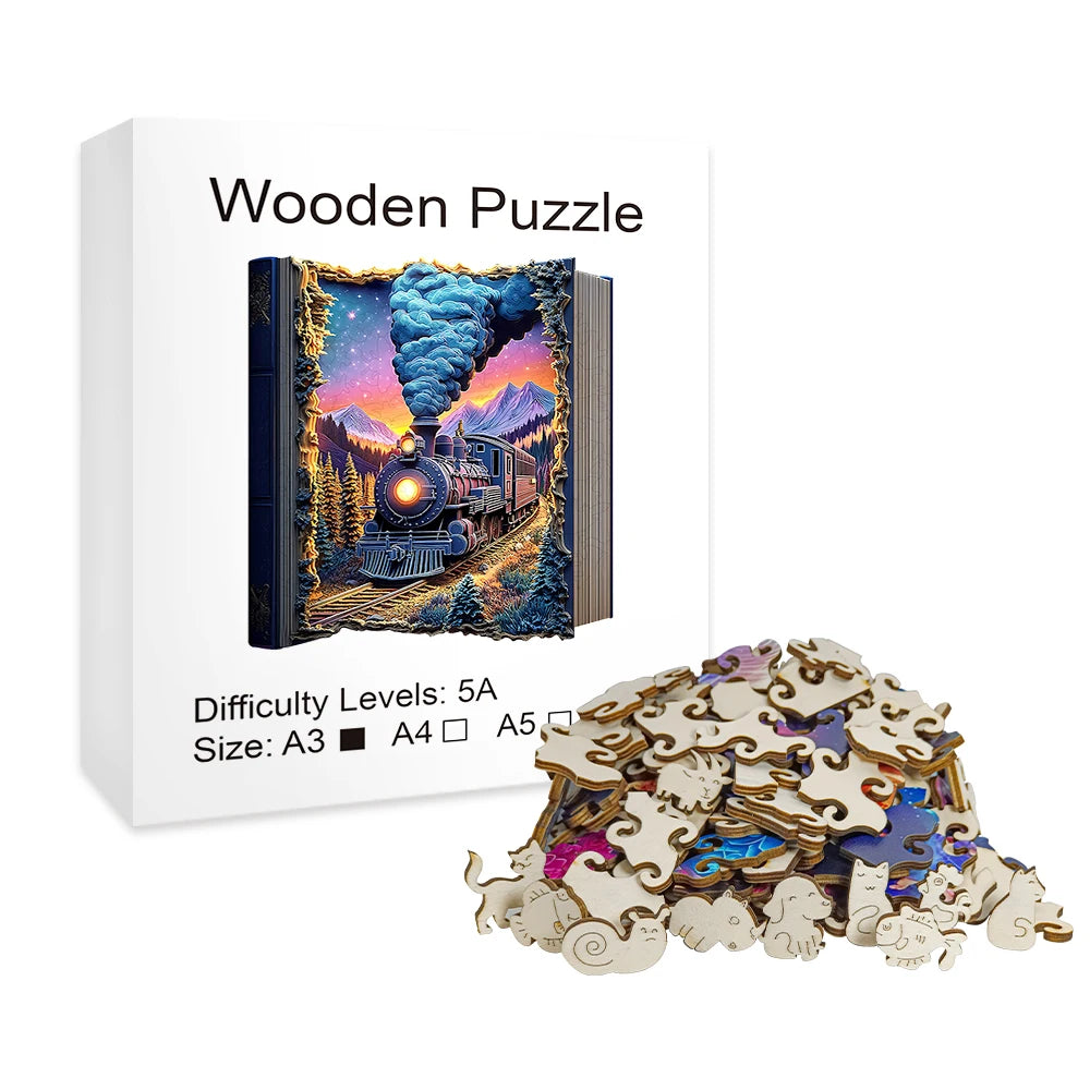 Train Wooden Puzzle Challenging Brain Game with Durable Wooden Construction Colorful Artwork