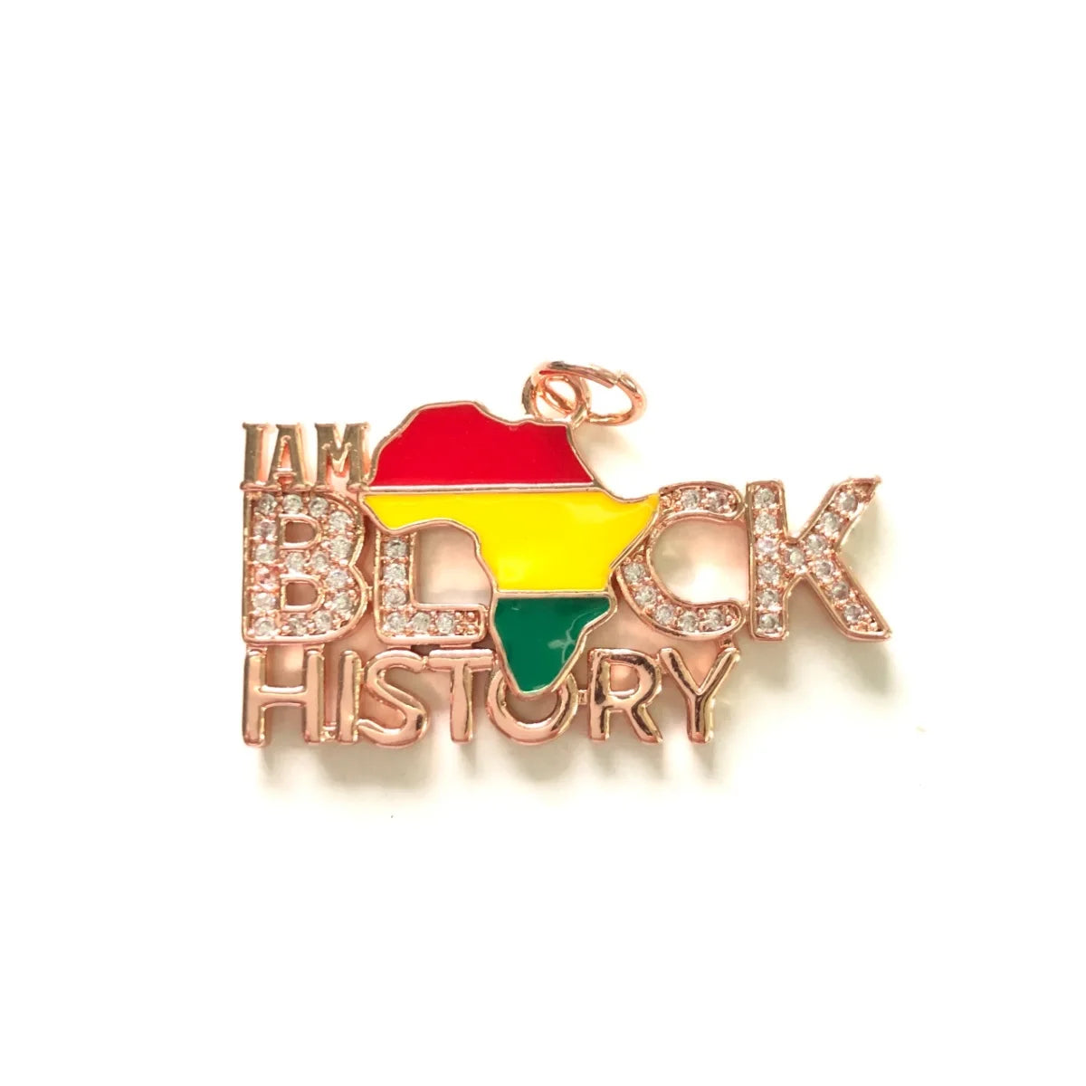 5pcs Zirconia Pave Enamel I Am Black History Word Charm for Juneteenth