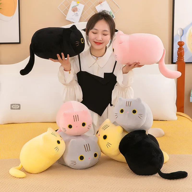 Plush Cat Toy Soft Cute Brown Stuffed Animal Cat Pillow