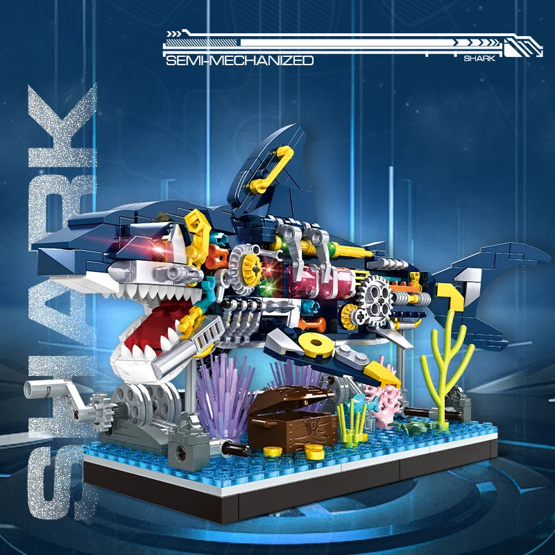 Ocean Shark Marine Biology Building Block set with display rack Lego DIY