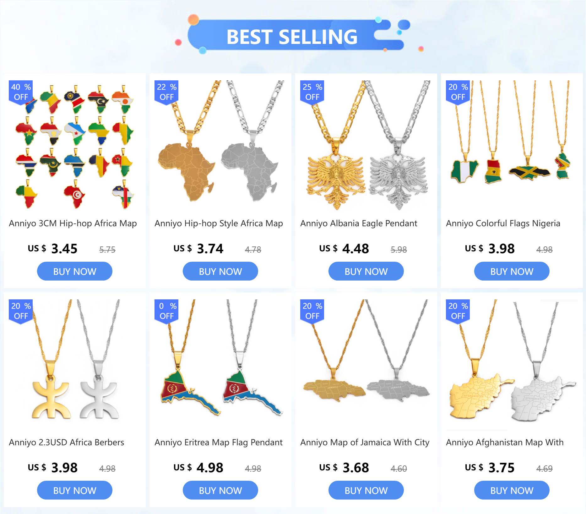 Anniyo 4CM African Americans Map Fist Pendant Necklaces Africa Maps Black Lives Matter Jewelry
