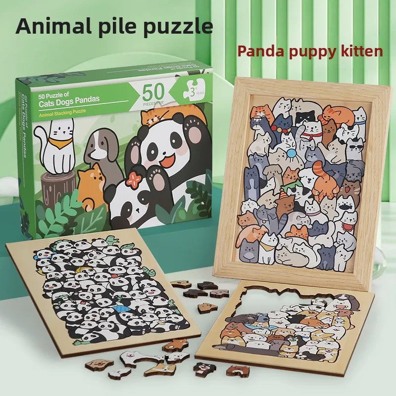 Wood Special-shaped Animal Puzzle Puppy Cat Puzzle Building Block Children's Creative Toy Gift