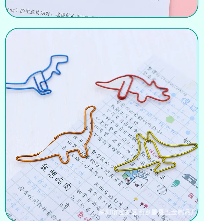Dinosaur Paper Clip Special-shaped Cute Paper Clips Decorative Metal Clip Paper Office Accessories Stegosaurus Brachiosaurus