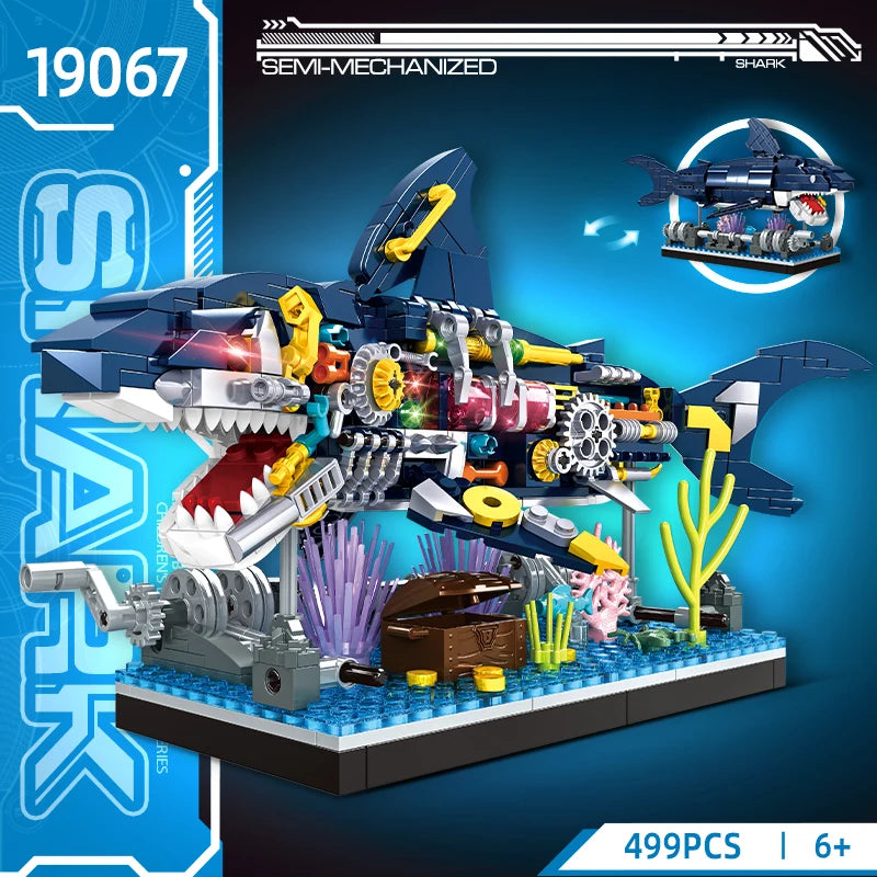Ocean Shark Marine Biology Building Block set with display rack Lego DIY