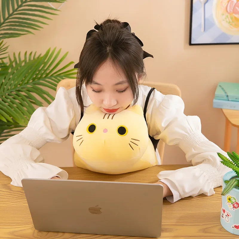 Plush Cat Toy Soft Cute Brown Stuffed Animal Cat Pillow