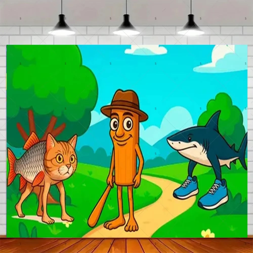 Tung Tung Tung Sahur Tralalo Italian Brainrot Print Kids Birthday Party Background Decoration Photography Decor Backdrop Banner