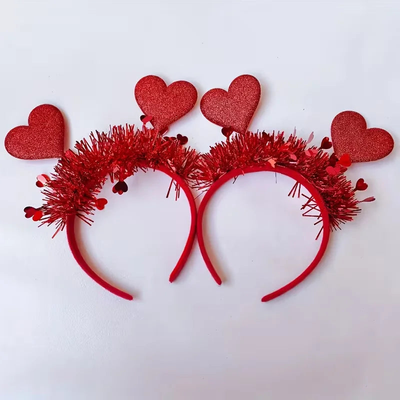 2pcs Red Heart Headbands for Valentine's Day & Weddings - Perfect for Parties & Festive Celebrations, Hand Wash Only