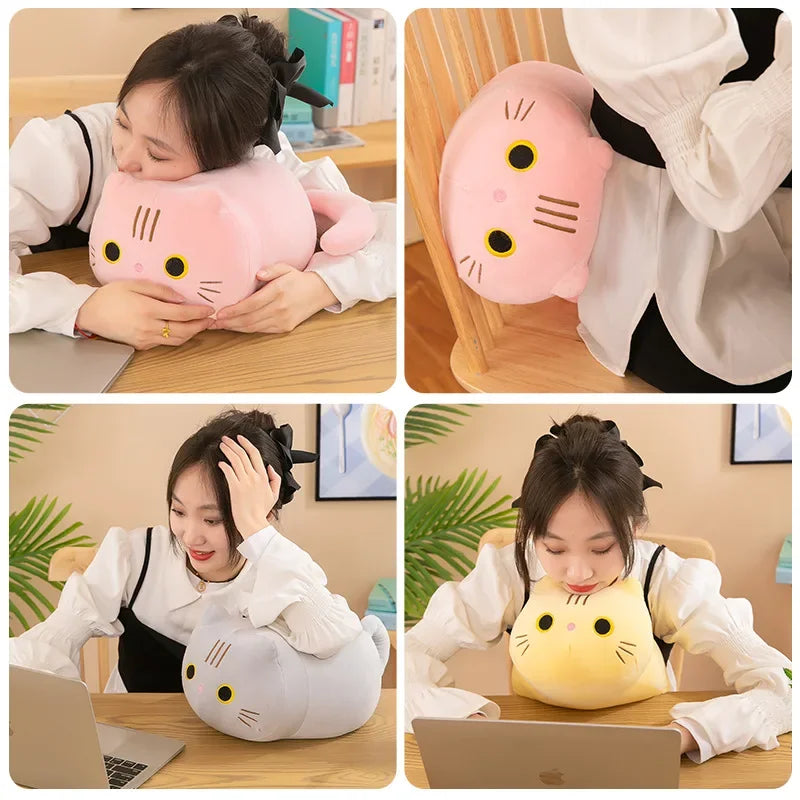 Plush Cat Toy Soft Cute Brown Stuffed Animal Cat Pillow