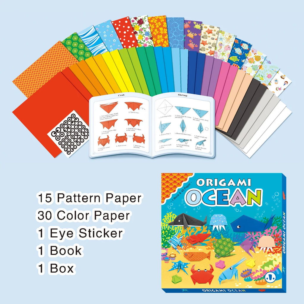 Origami ocean set, children's DIY origami craft, Marine animal origami books