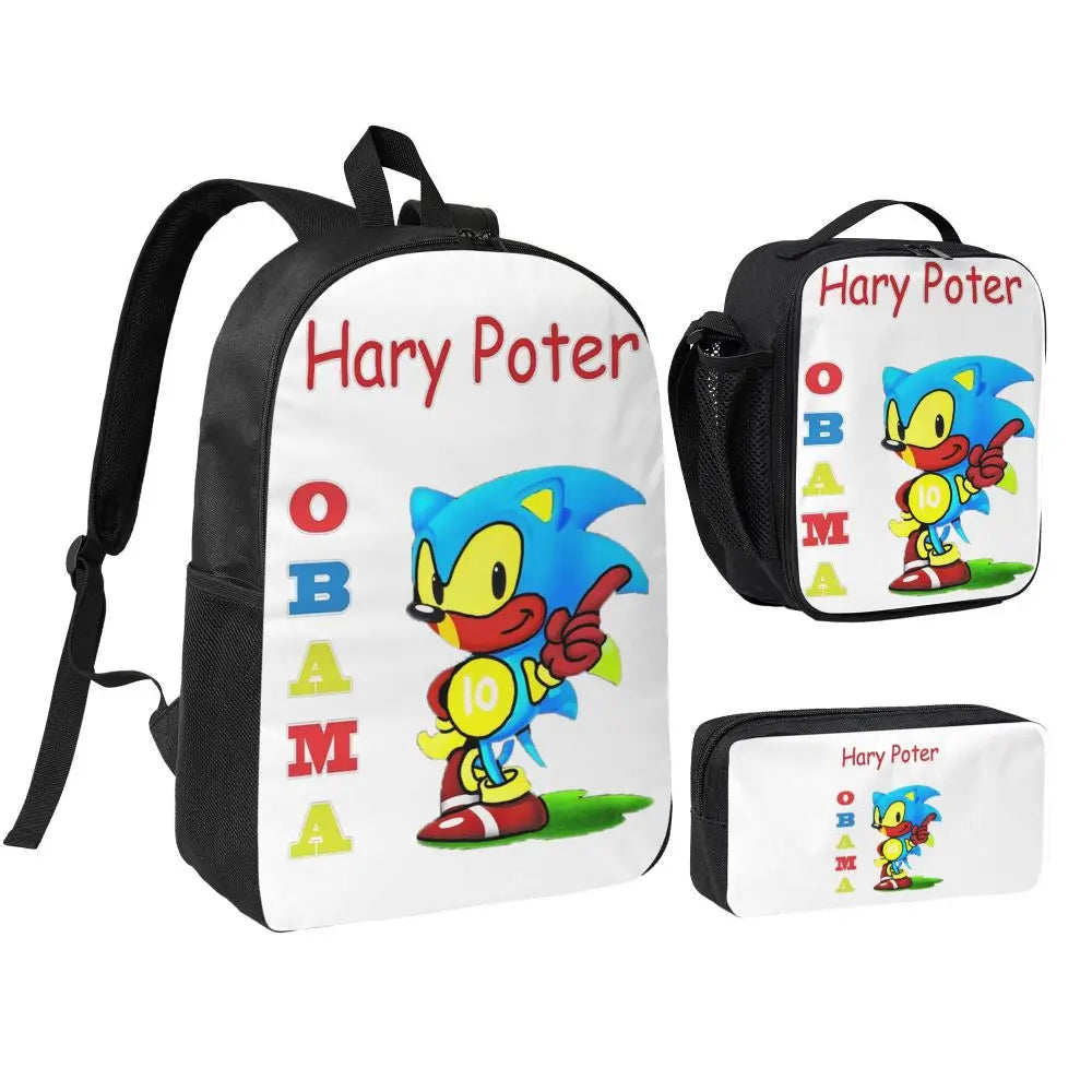Obama Backpack Backpack Student Boys Girls BookBag School Bag Computer Shoulder Bags 3ps Insulated Lunch Bag Pencil Case