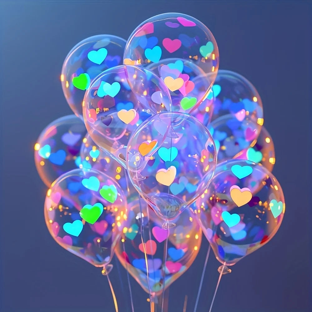 20 Inflatable Heart Balloons UV Light Activated Neon Glow