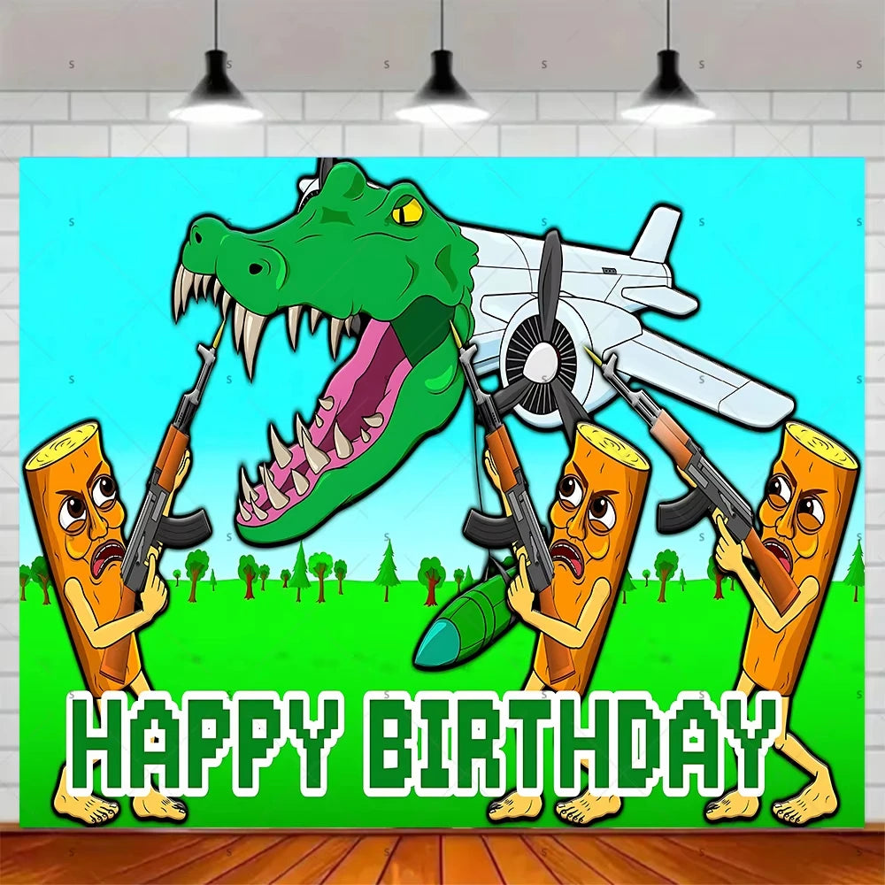 Tung Tung Tung Sahur Tralalo Italian Brainrot Print Kids Birthday Party Background Decoration Photography Decor Backdrop Banner