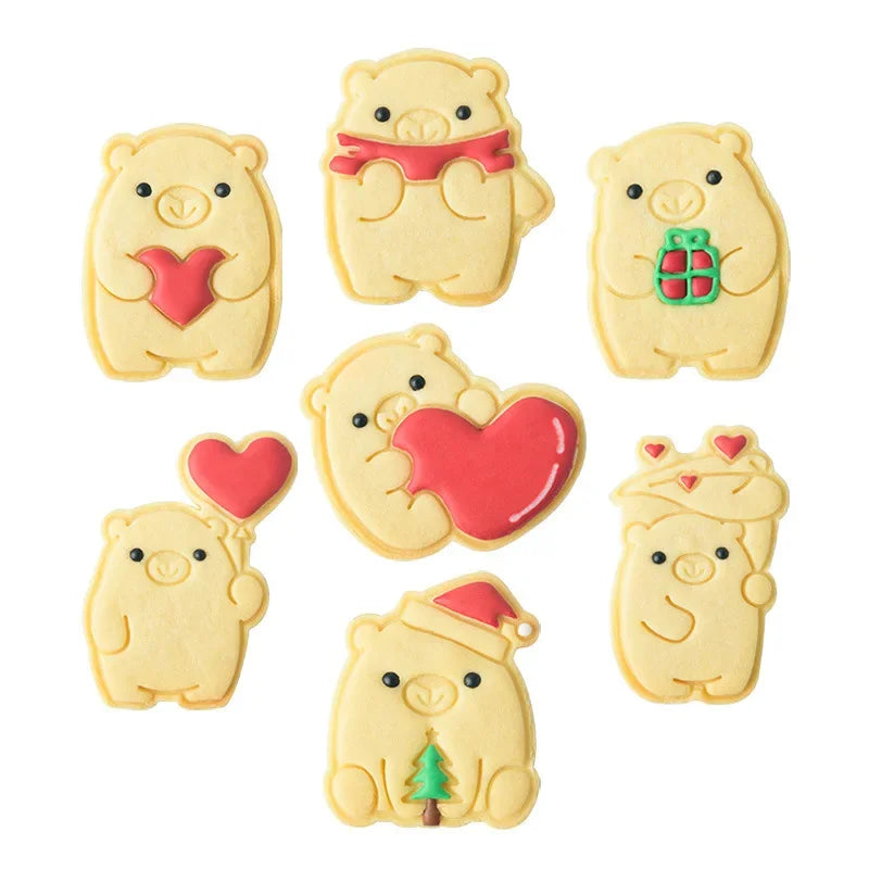 Cute Bear Love Heart Plastic 3D Cookie Molds Cutter