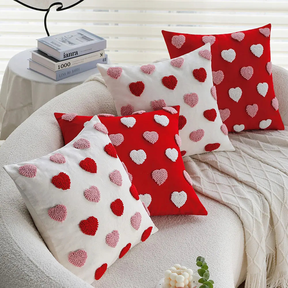 Heart Pattern Embroidered Pillow