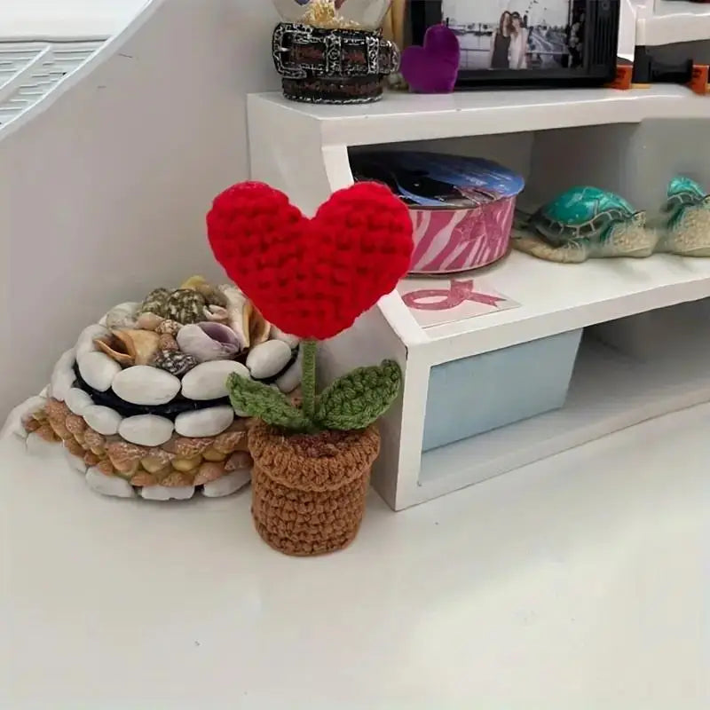 Handmade Knitted Heart Flower Pot Decoration