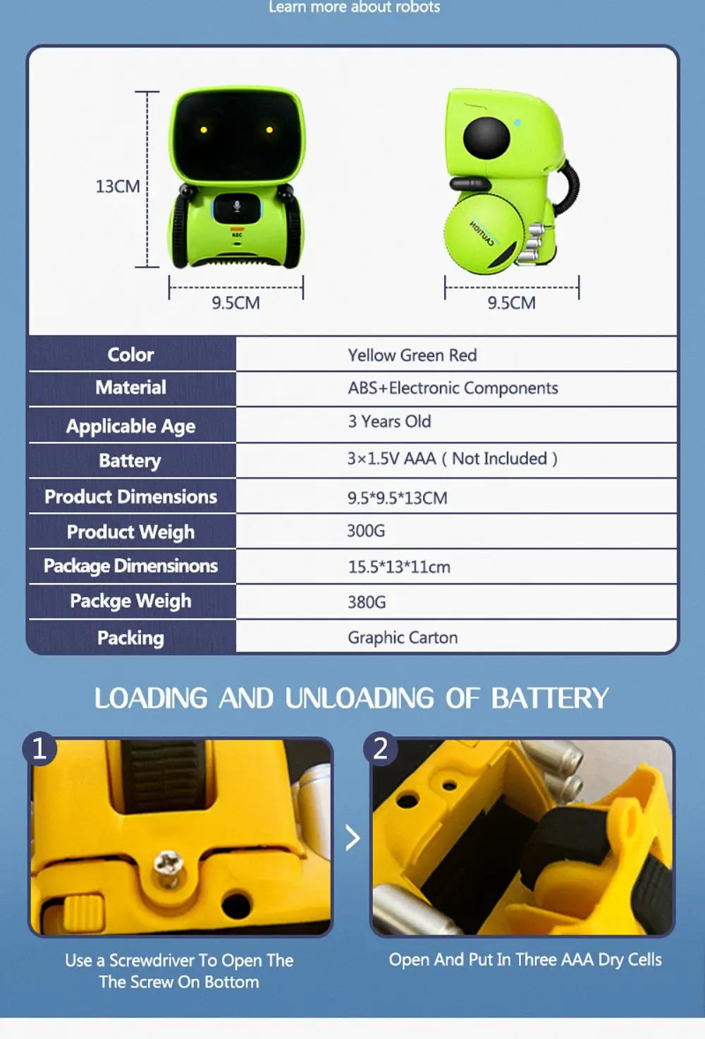 Toy Robot Intelligent Multilingual Voice & Touch control Interactive Educational