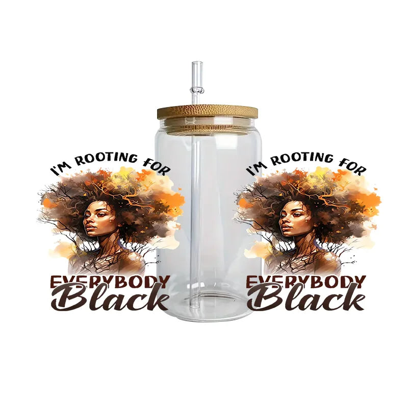 Black history series easy peel waterproof DIY Decals Retro Beauty 3D transfers crystal sticker 16oz uv