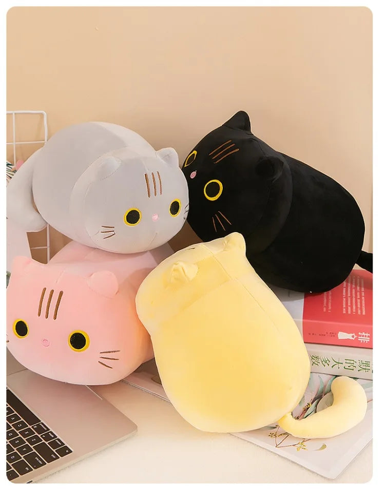 Plush Cat Toy Soft Cute Brown Stuffed Animal Cat Pillow