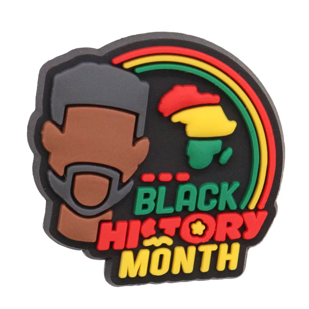New Arrival 1-24Pcs PVC Black History Month Heart DIY Crocs Shoes Charms Jibbits