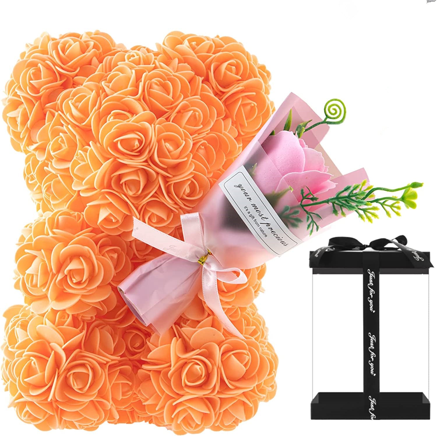 Faux Roses Teddy Bear Gift Box