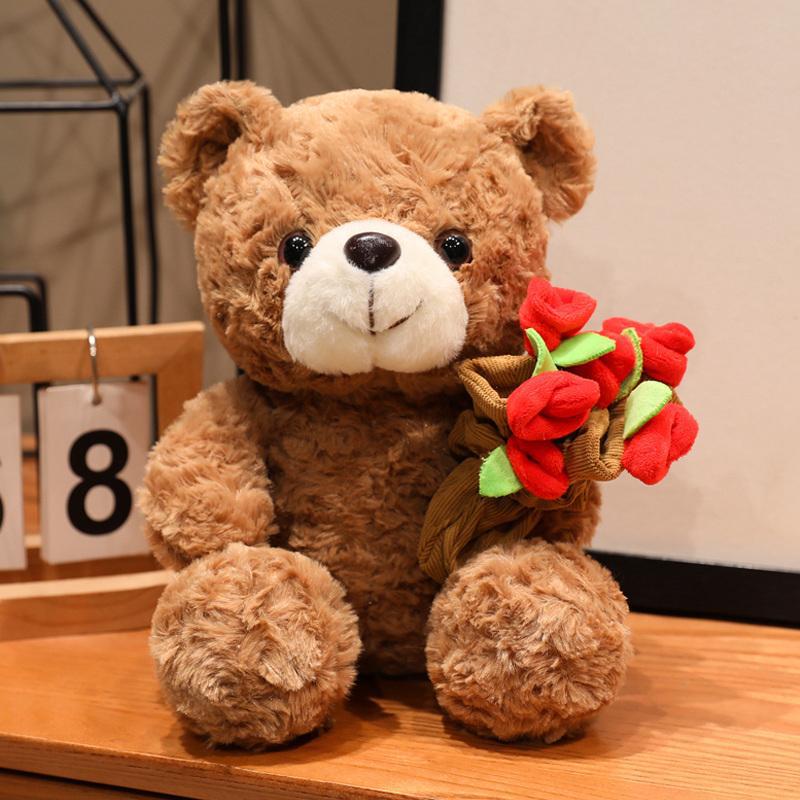 Teddy Bear Holding Roses Bouquet Heart