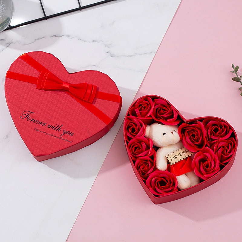 Heart Gift Box Soap Roses and Teddy Bear