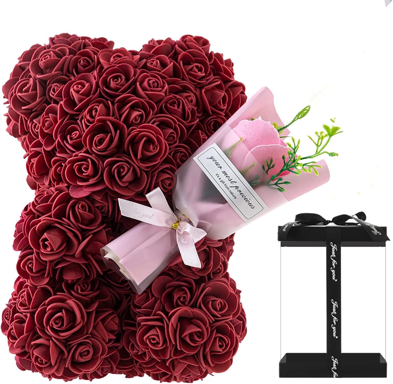 Faux Roses Teddy Bear Gift Box