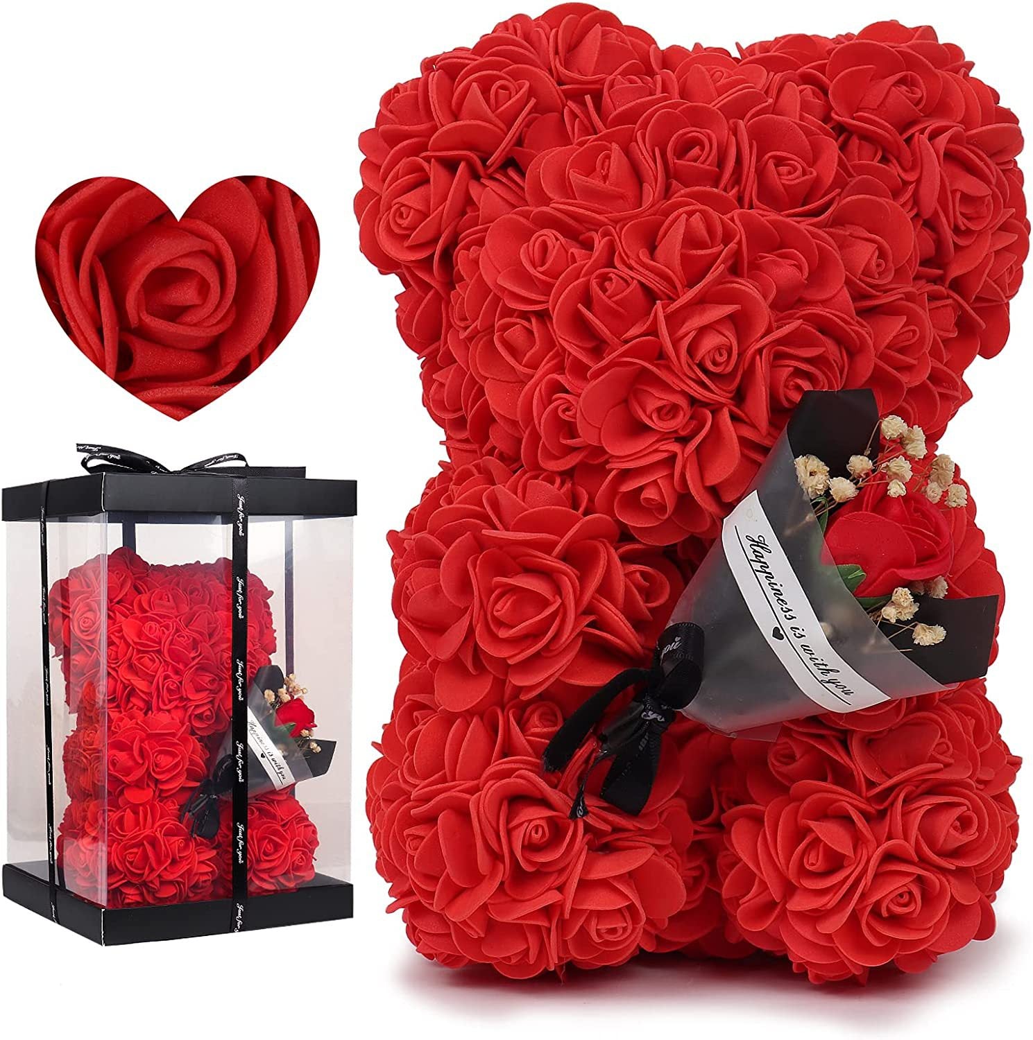 Faux Roses Teddy Bear Gift Box