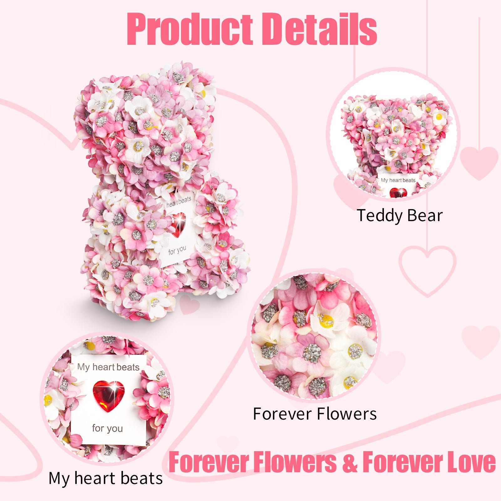 Faux Flower Teddy Bear Bouquet Gift and Card
