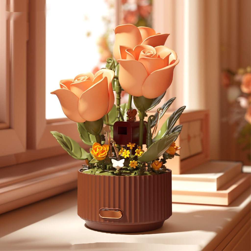 Faux Rose Bouquet and Watering Can Nightlight