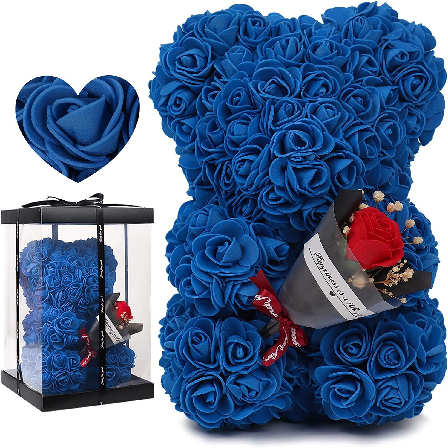Faux Roses Teddy Bear Gift Box