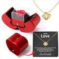 Heart Jewelry Box with Hidden Necklace Faux Rose Gift Set