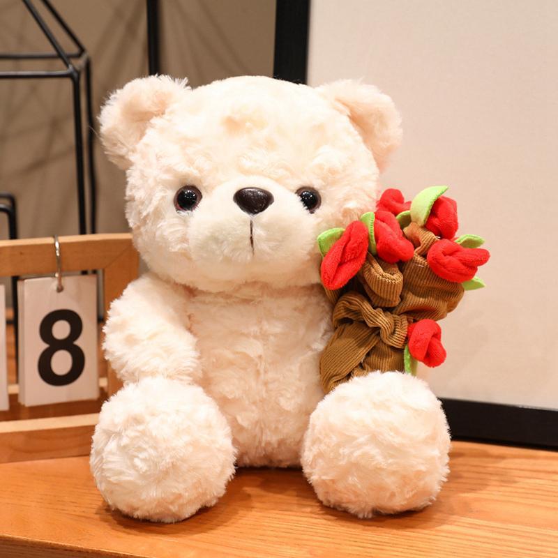 Teddy Bear Holding Roses Bouquet Heart