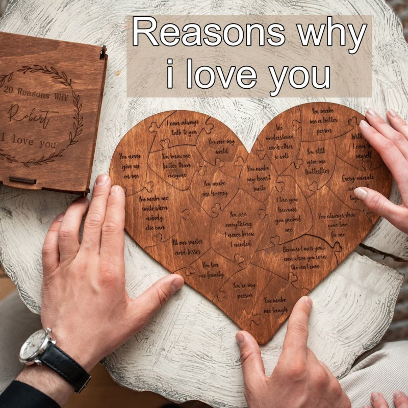 Reasons Why I Love You Wooden Heart Puzzle Gift Decoration